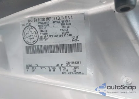 2001 Ford Mustang Gt z USA, uszkodzony, nr VIN 1FAFP45X51F191048